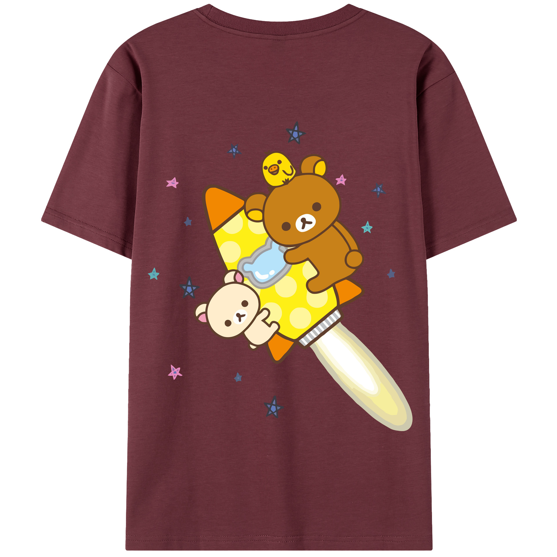 （画像用） リラックマ リラックマ キイロイトリ Rilakkuma Korilakkuma Kiiroitori 綿100％半袖Tシャツ（背面プリント）